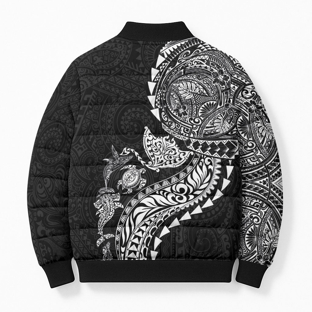 Hawaiian Kakau Tribal Sea Animals Tattoos Bomber Puffer Jacket Black Color LT03 - Polynesian Pride
