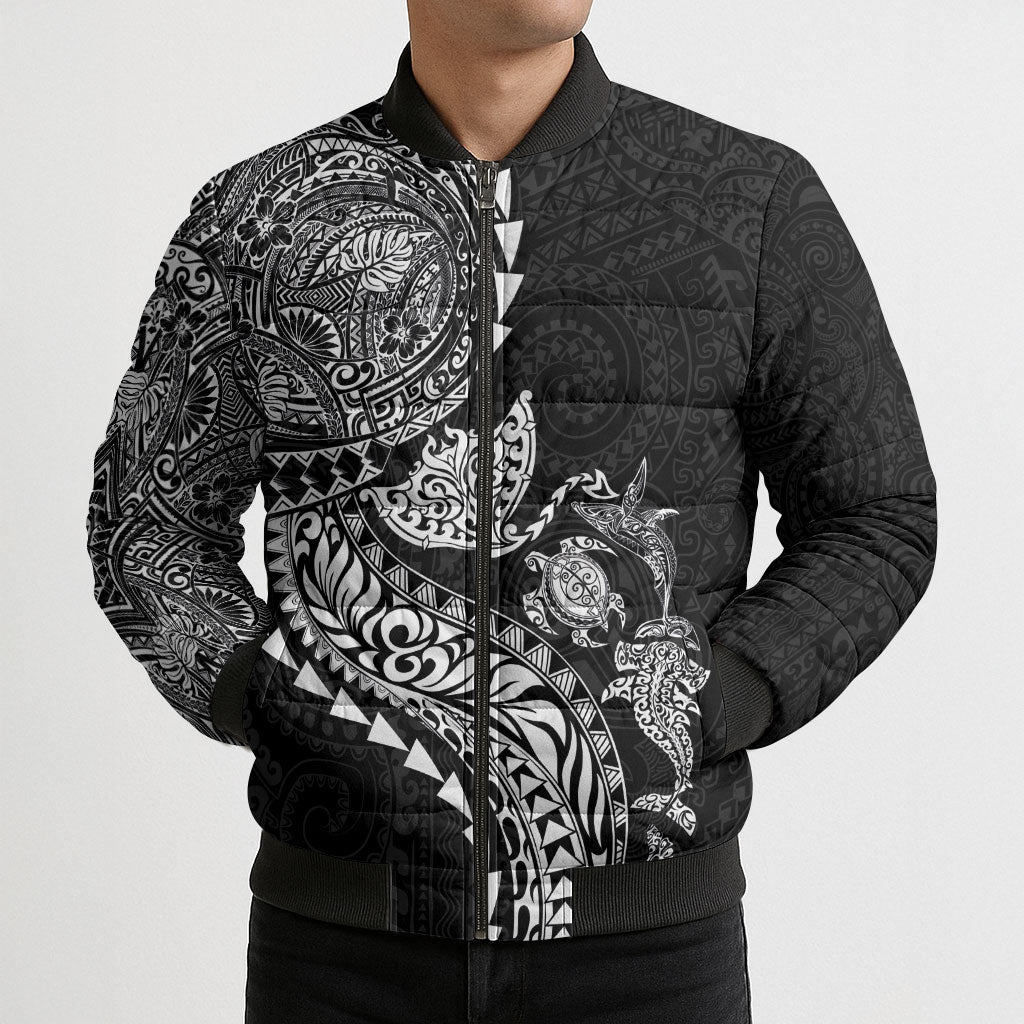Hawaiian Kakau Tribal Sea Animals Tattoos Bomber Puffer Jacket Black Color LT03 - Polynesian Pride