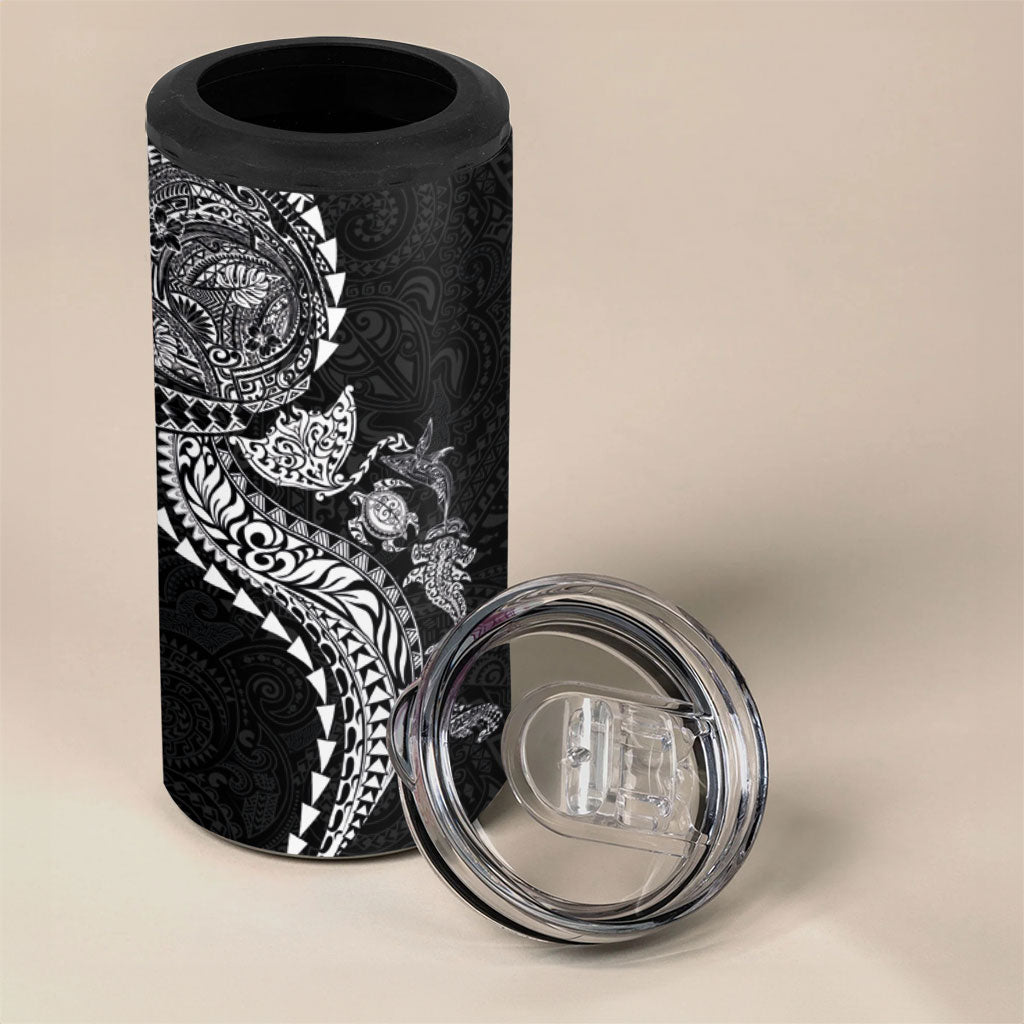 Hawaiian Kakau Tribal Sea Animals Tattoos 4 in 1 Can Cooler Tumbler Black Color LT03 - Polynesian Pride