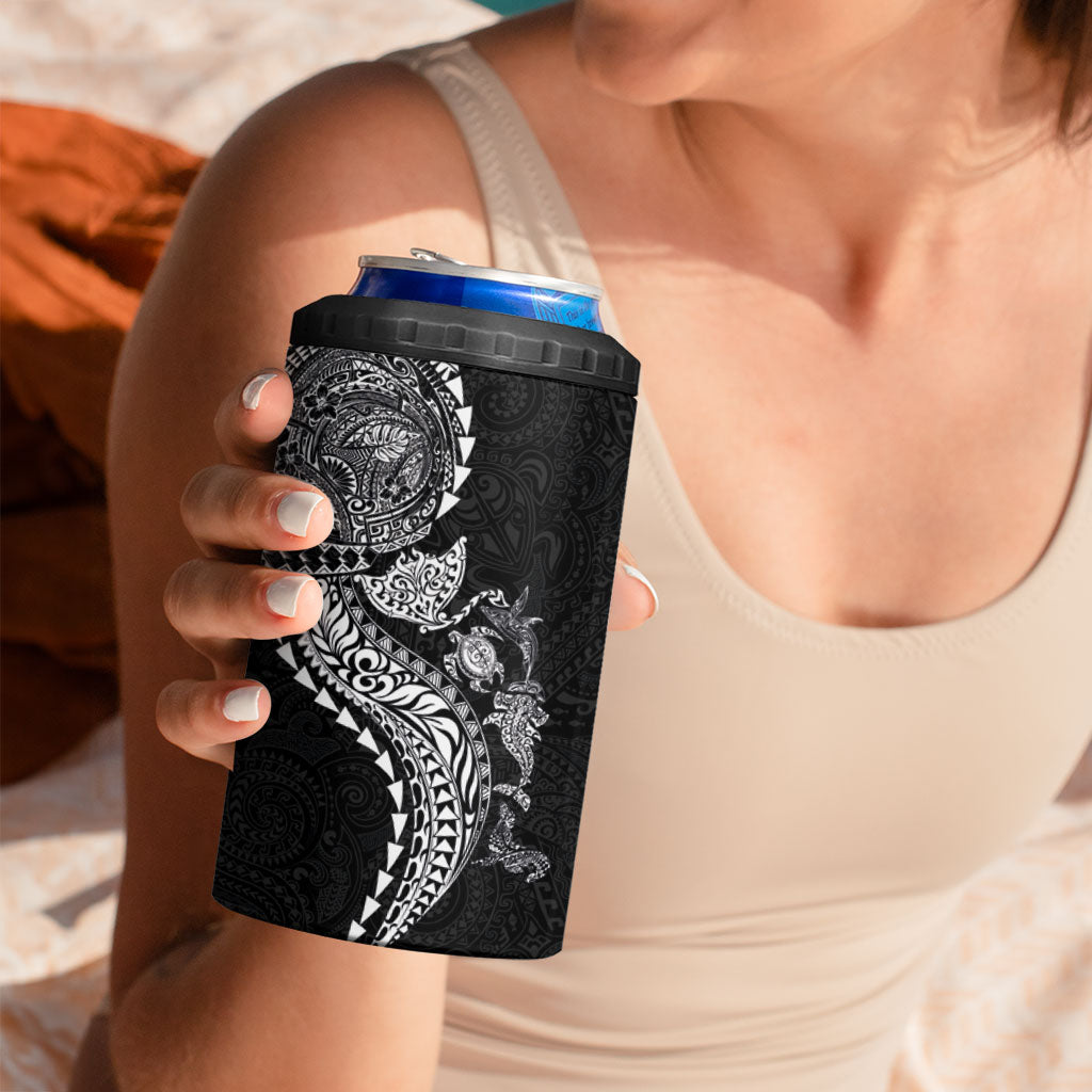 Hawaiian Kakau Tribal Sea Animals Tattoos 4 in 1 Can Cooler Tumbler Black Color LT03 - Polynesian Pride