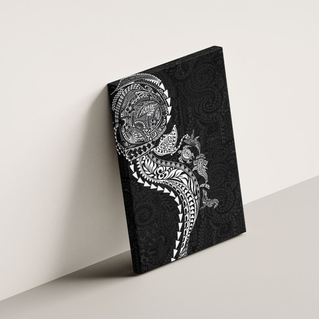 Hawaiian Kakau Tribal Sea Animals Tattoos Canvas Wall Art Black Color