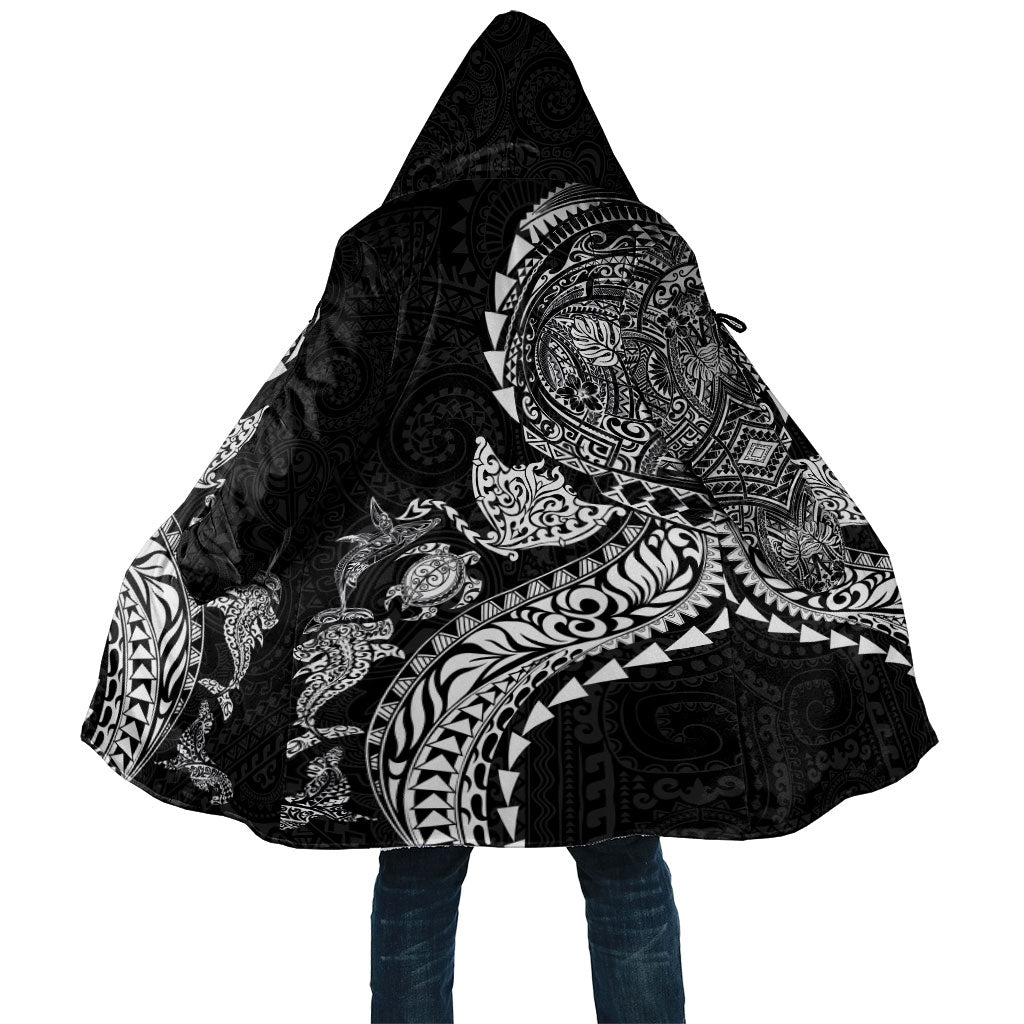 Hawaiian Kakau Tribal Sea Animals Tattoos Cloak Black Color