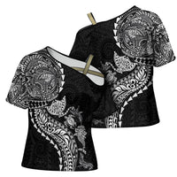 Hawaiian Kakau Tribal Sea Animals Tattoos Cross Shoulder Shirt Black Color LT03 - Polynesian Pride