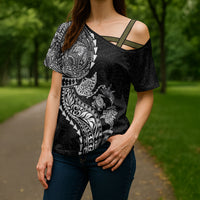 Hawaiian Kakau Tribal Sea Animals Tattoos Cross Shoulder Shirt Black Color LT03 - Polynesian Pride