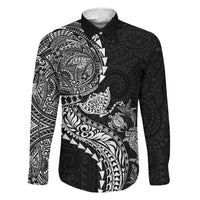 Hawaiian Kakau Tribal Sea Animals Tattoos Family Matching Long Sleeve Bodycon Dress and Hawaiian Shirt Black Color LT03 Dad's Shirt - Long Sleeve Black - Polynesian Pride