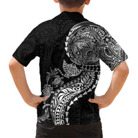 Hawaiian Kakau Tribal Sea Animals Tattoos Family Matching Mermaid Dress and Hawaiian Shirt Black Color LT03 - Polynesian Pride