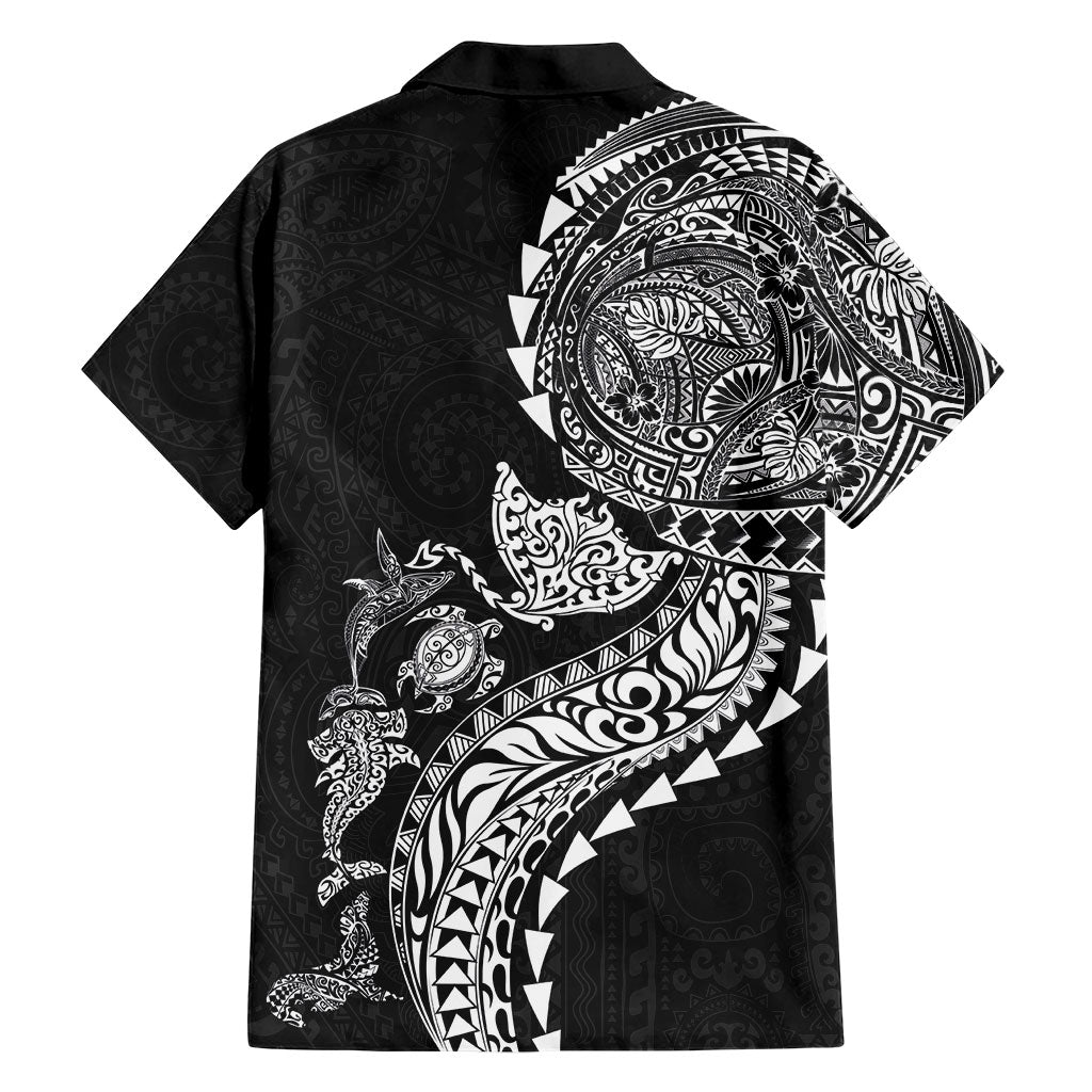 Hawaiian Kakau Tribal Sea Animals Tattoos Family Matching Mermaid Dress and Hawaiian Shirt Black Color LT03 - Polynesian Pride