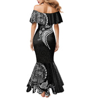 Hawaiian Kakau Tribal Sea Animals Tattoos Family Matching Mermaid Dress and Hawaiian Shirt Black Color LT03 - Polynesian Pride