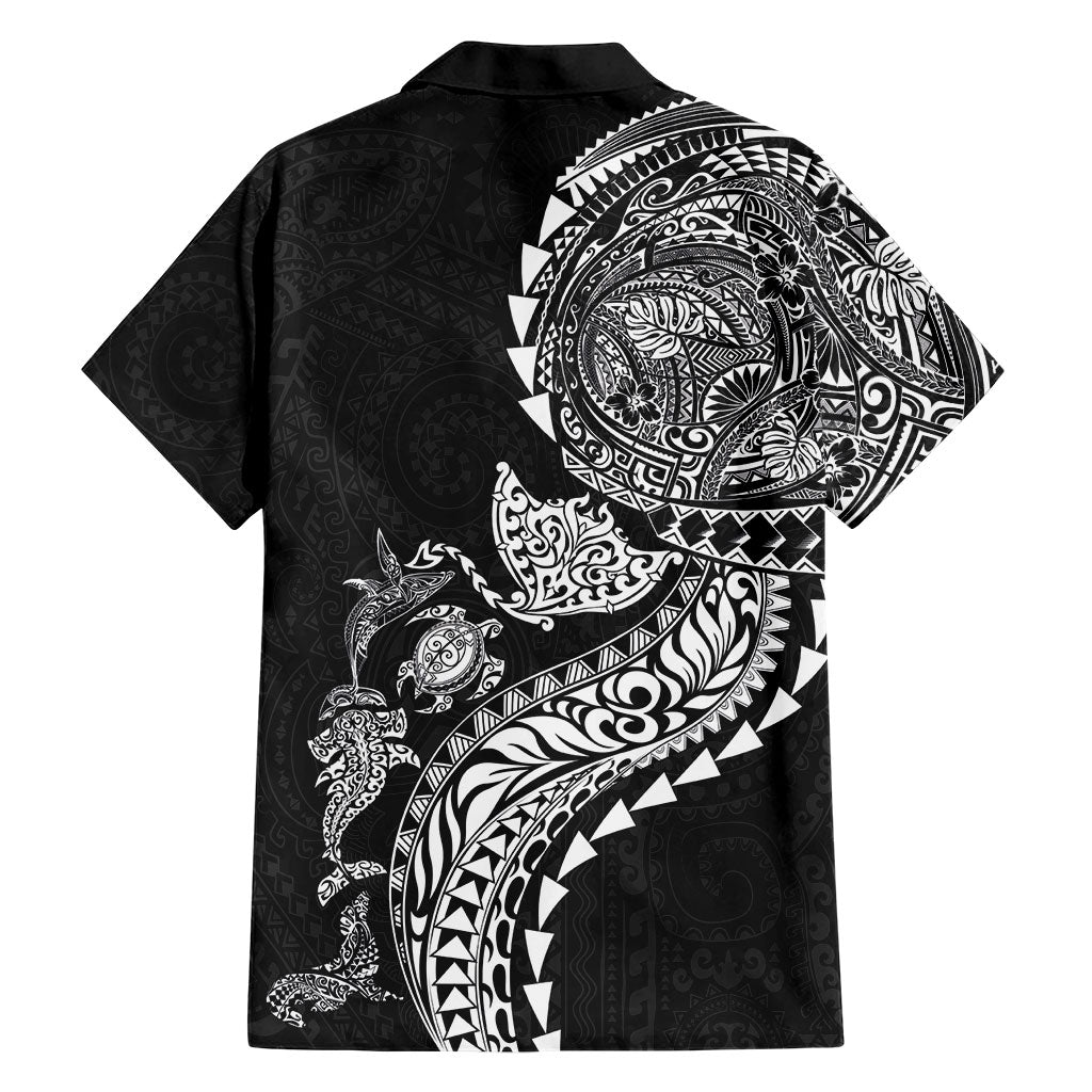 Hawaiian Kakau Tribal Sea Animals Tattoos Family Matching Puletasi and Hawaiian Shirt Black Color LT03 - Polynesian Pride
