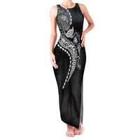Hawaiian Kakau Tribal Sea Animals Tattoos Family Matching Tank Maxi Dress and Hawaiian Shirt Black Color LT03 Mom's Dress Black - Polynesian Pride