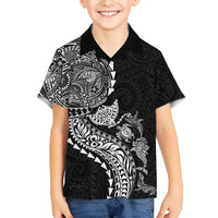 Hawaiian Kakau Tribal Sea Animals Tattoos Family Matching Tank Maxi Dress and Hawaiian Shirt Black Color LT03 Son's Shirt Black - Polynesian Pride