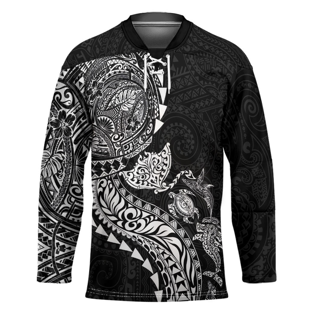 Hawaiian Kakau Tribal Sea Animals Tattoos Hockey Jersey Black Color LT03 Unisex Black - Polynesian Pride