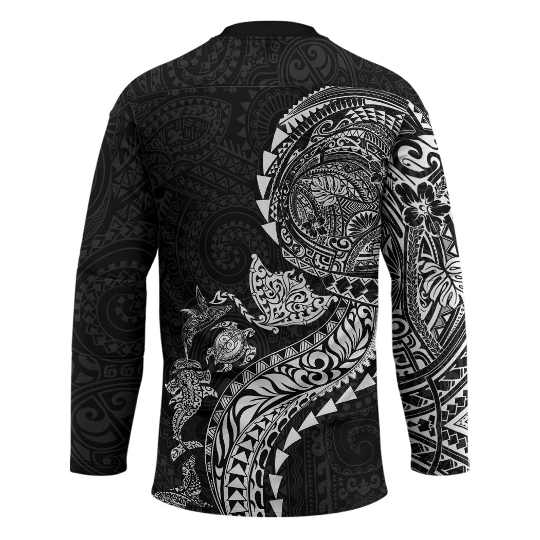 Hawaiian Kakau Tribal Sea Animals Tattoos Hockey Jersey Black Color LT03 - Polynesian Pride