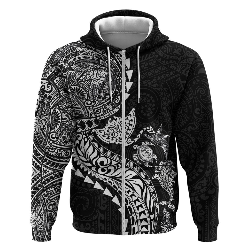 Hawaiian Kakau Tribal Sea Animals Tattoos Hoodie Black Color LT03 Zip Hoodie Black - Polynesian Pride