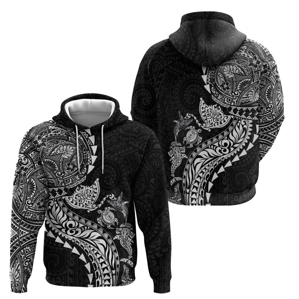 Hawaiian Kakau Tribal Sea Animals Tattoos Hoodie Black Color LT03 - Polynesian Pride