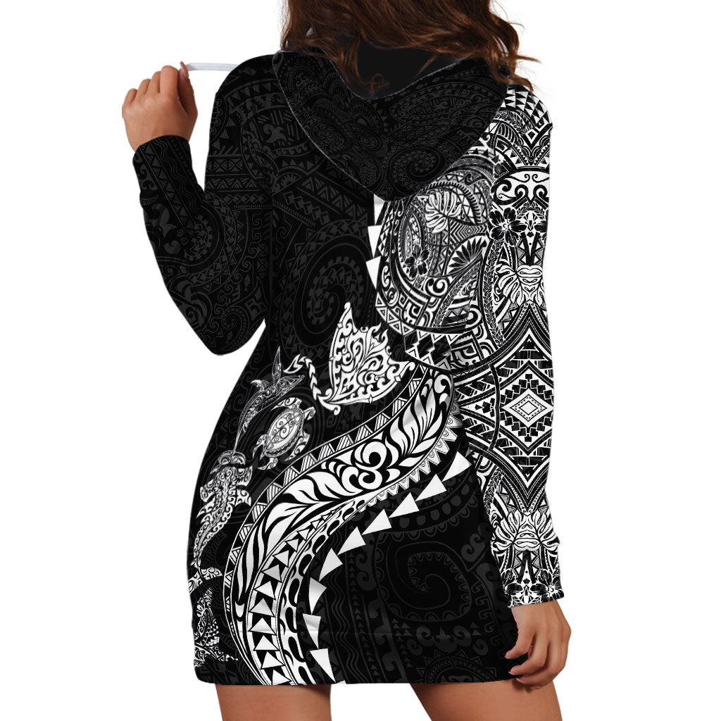 Hawaiian Kakau Tribal Sea Animals Tattoos Hoodie Dress Black Color LT03 - Polynesian Pride