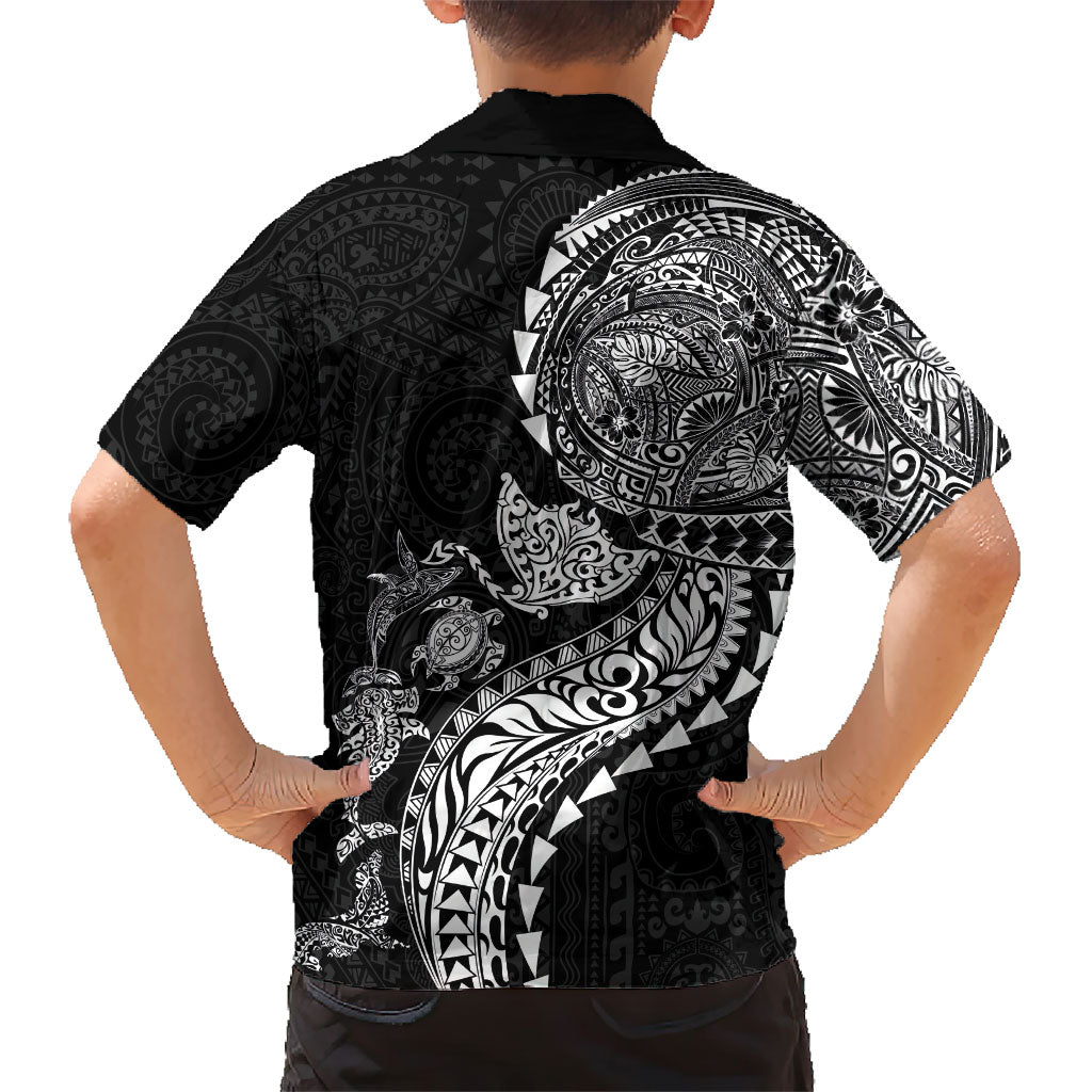 Hawaiian Kakau Tribal Sea Animals Tattoos Kid Hawaiian Shirt Black Color LT03 - Polynesian Pride