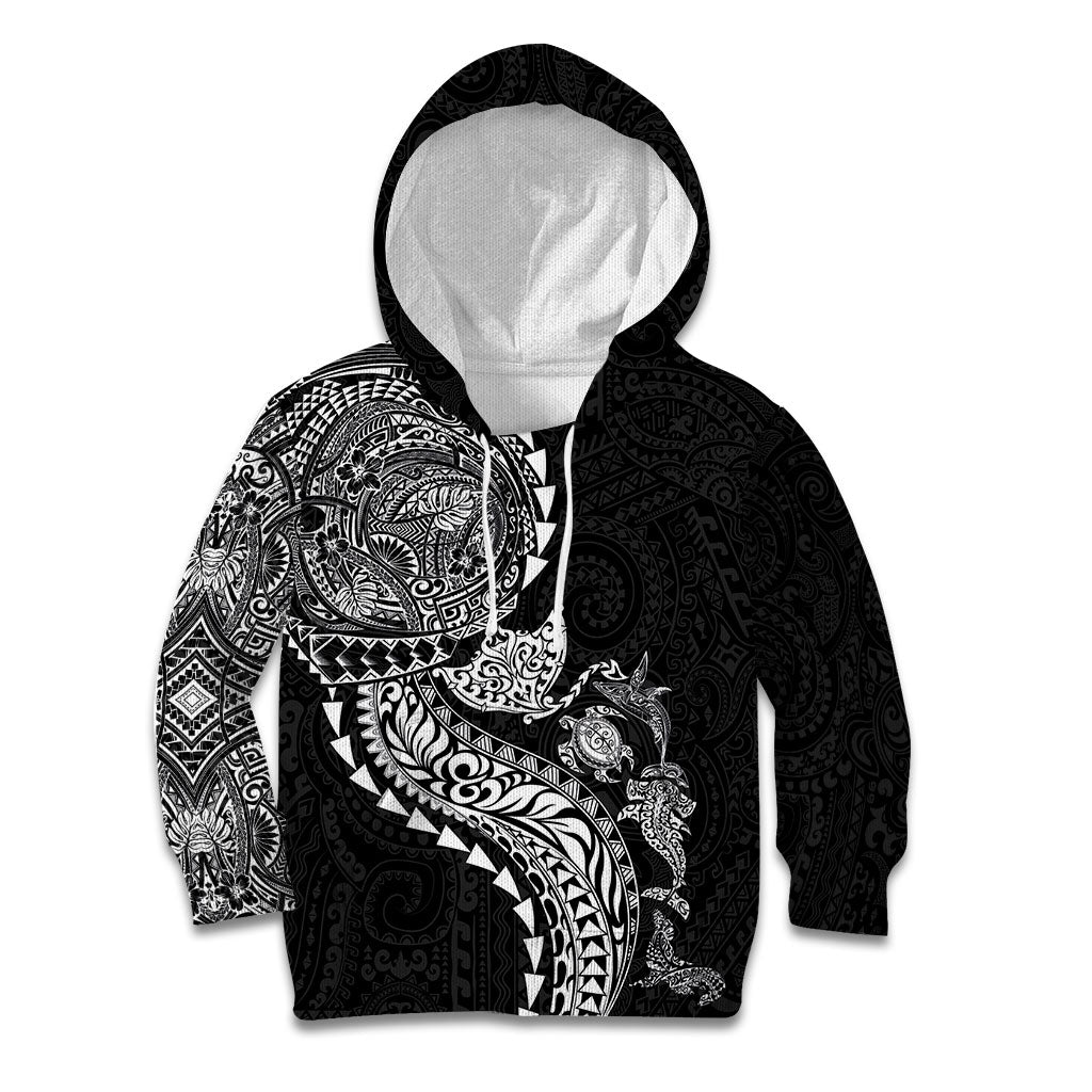 Hawaiian Kakau Tribal Sea Animals Tattoos Kid Hoodie Black Color LT03 Hoodie Black - Polynesian Pride
