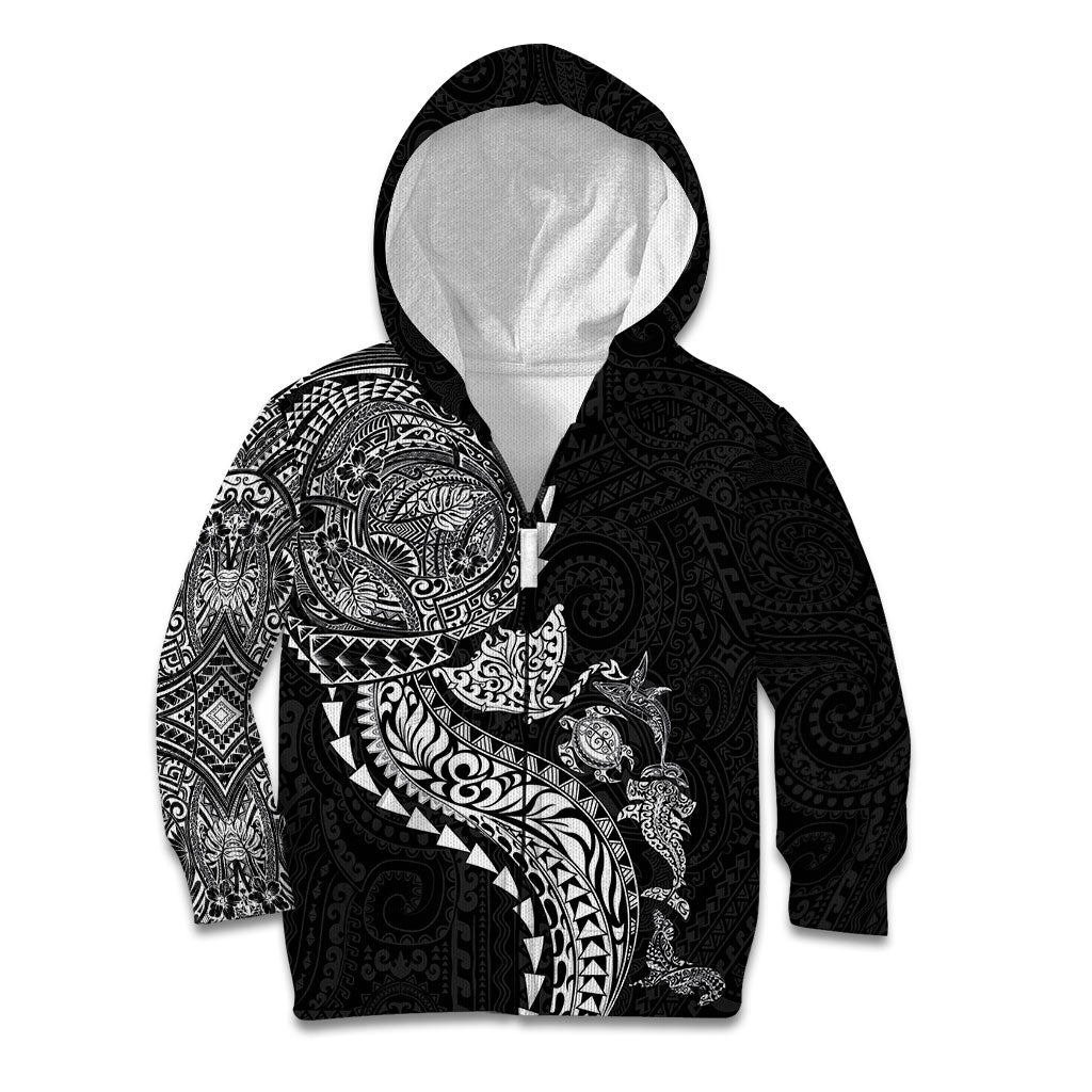 Hawaiian Kakau Tribal Sea Animals Tattoos Kid Hoodie Black Color LT03 Zip Hoodie Black - Polynesian Pride