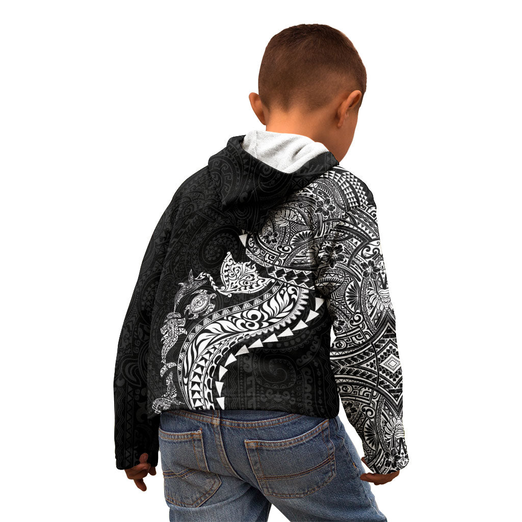 Hawaiian Kakau Tribal Sea Animals Tattoos Kid Hoodie Black Color LT03 - Polynesian Pride