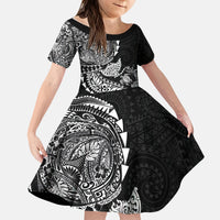 Hawaiian Kakau Tribal Sea Animals Tattoos Kid Short Sleeve Dress Black Color LT03 KID Black - Polynesian Pride