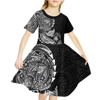 Hawaiian Kakau Tribal Sea Animals Tattoos Kid Short Sleeve Dress Black Color LT03 - Polynesian Pride