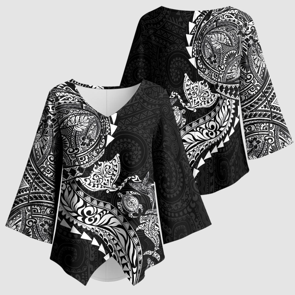 Hawaiian Kakau Tribal Sea Animals Tattoos Kimono Sleeve Blouse Black Color LT03 - Polynesian Pride