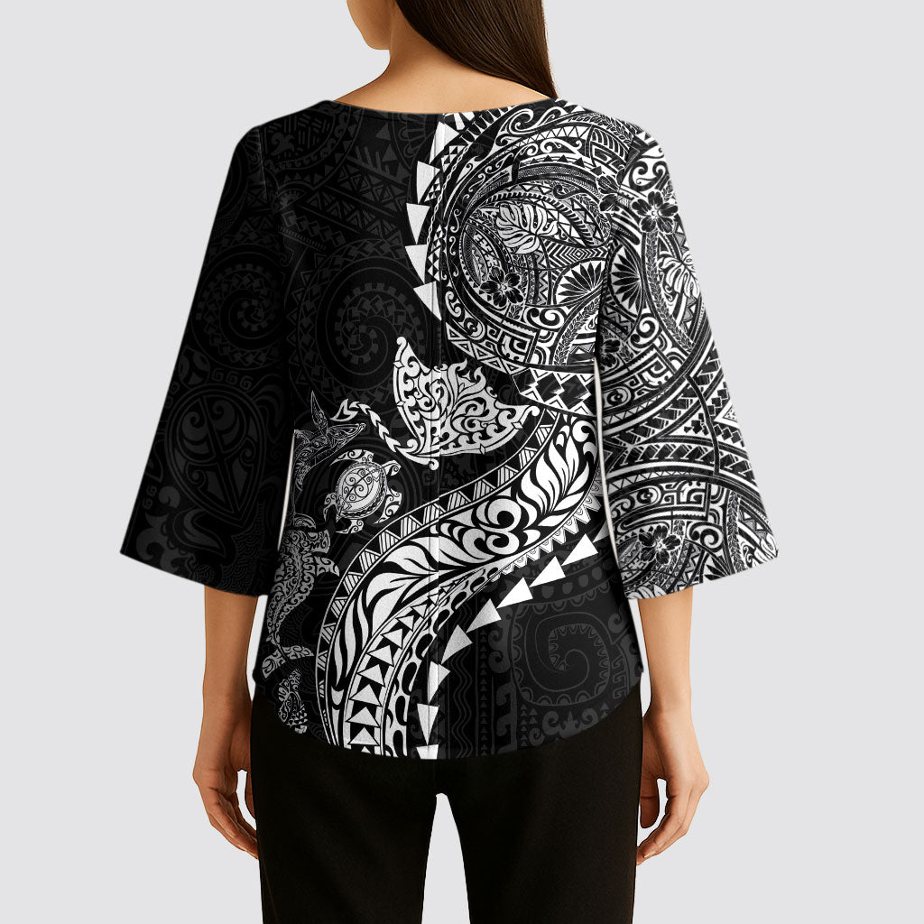Hawaiian Kakau Tribal Sea Animals Tattoos Kimono Sleeve Blouse Black Color LT03 - Polynesian Pride