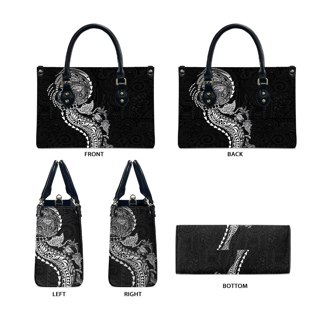 Hawaiian Kakau Tribal Sea Animals Tattoos Leather Bag Black Color