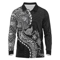 Hawaiian Kakau Tribal Sea Animals Tattoos Long Sleeve Polo Shirt Black Color LT03 Black - Polynesian Pride
