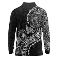 Hawaiian Kakau Tribal Sea Animals Tattoos Long Sleeve Polo Shirt Black Color LT03 - Polynesian Pride