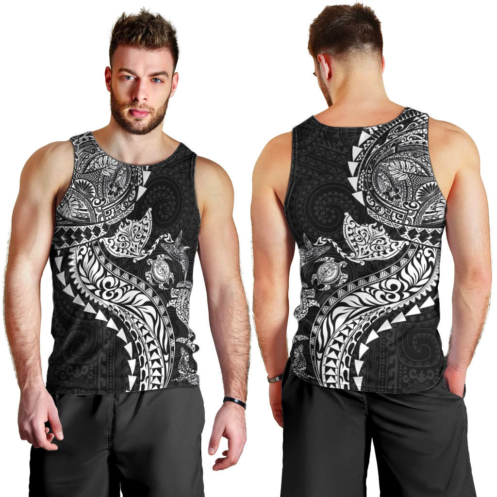 Hawaiian Kakau Tribal Sea Animals Tattoos Men Tank Top Black Color