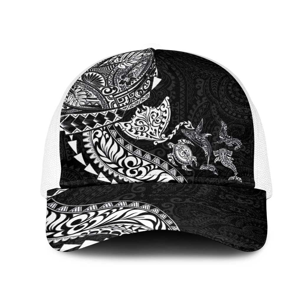 Hawaiian Kakau Tribal Sea Animals Tattoos Mesh Trucker Cap Black Color LT03 One Size White Black - Polynesian Pride