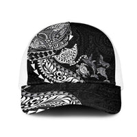 Hawaiian Kakau Tribal Sea Animals Tattoos Mesh Trucker Cap Black Color LT03 One Size White Black - Polynesian Pride