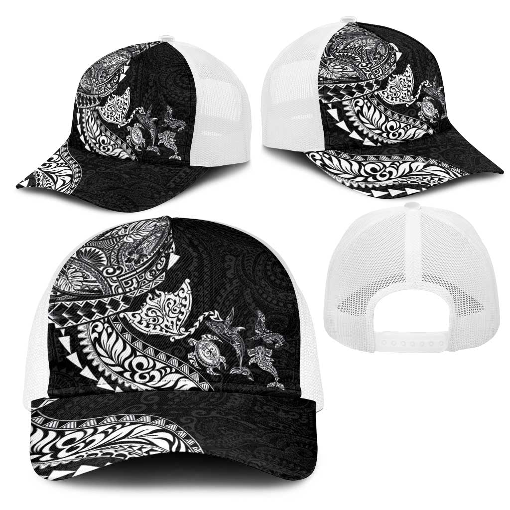 Hawaiian Kakau Tribal Sea Animals Tattoos Mesh Trucker Cap Black Color LT03 - Polynesian Pride