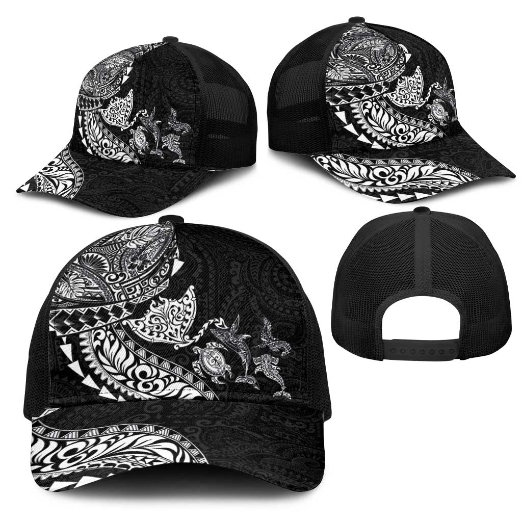 Hawaiian Kakau Tribal Sea Animals Tattoos Mesh Trucker Cap Black Color LT03 - Polynesian Pride