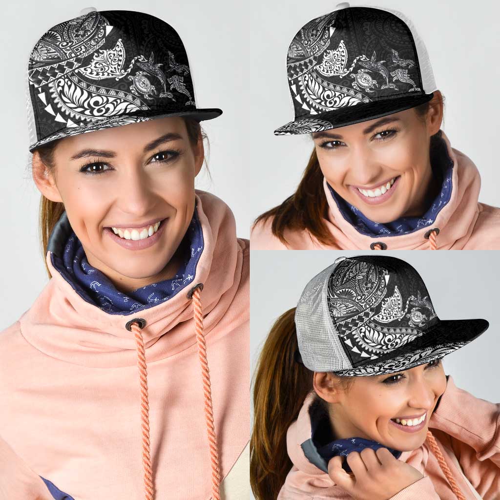 Hawaiian Kakau Tribal Sea Animals Tattoos Mesh Trucker Cap Black Color LT03 - Polynesian Pride