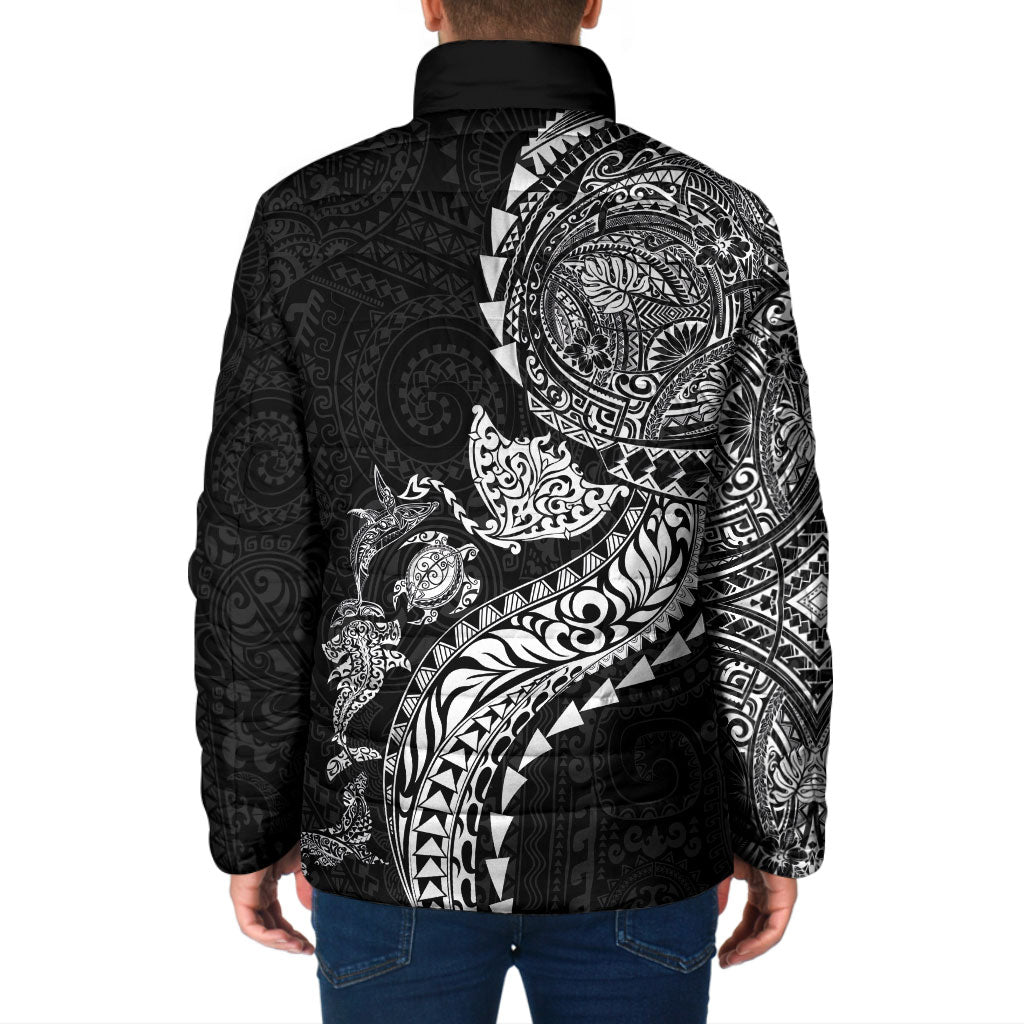 Hawaiian Kakau Tribal Sea Animals Tattoos Padded Jacket Black Color
