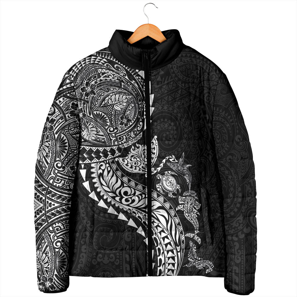 Hawaiian Kakau Tribal Sea Animals Tattoos Padded Jacket Black Color
