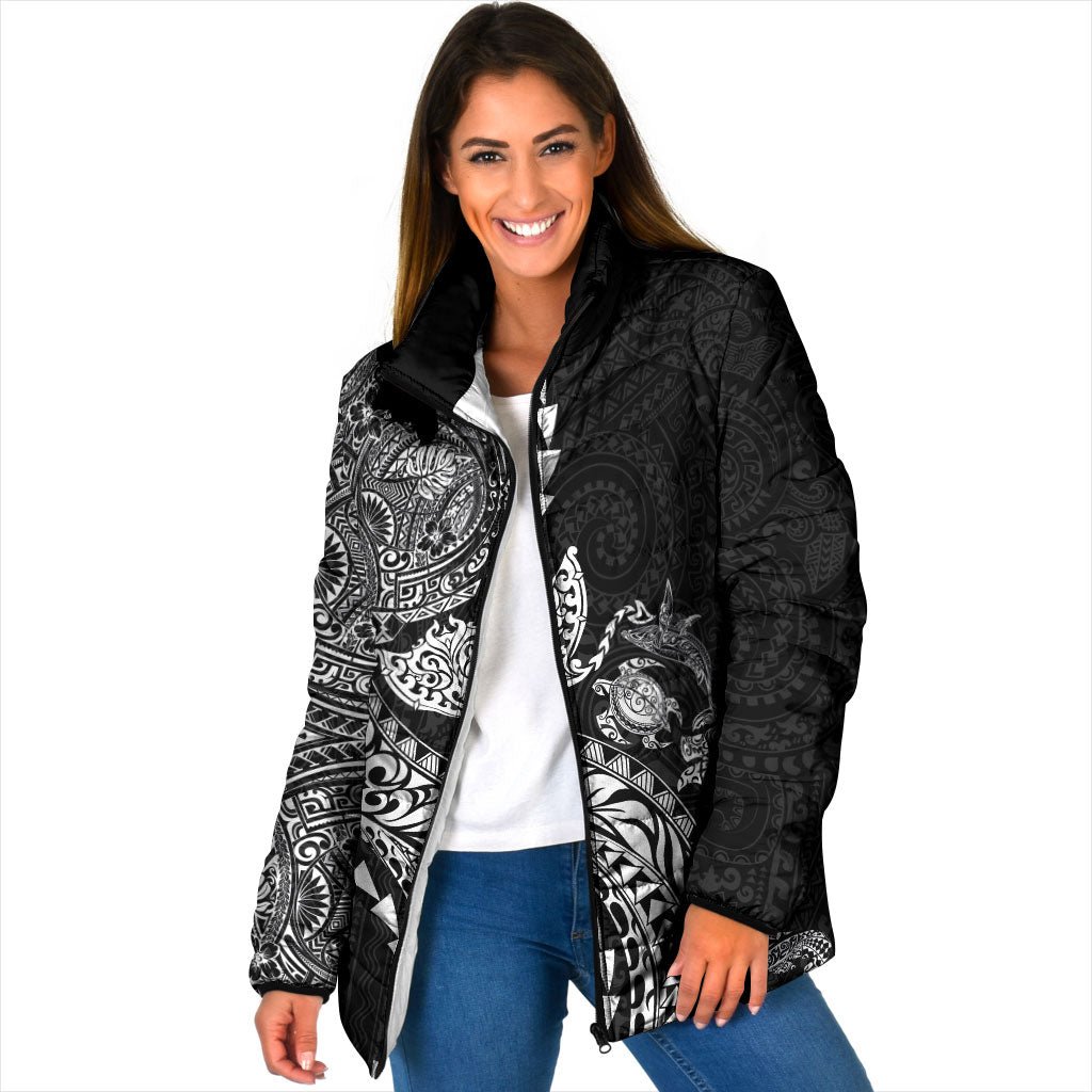 Hawaiian Kakau Tribal Sea Animals Tattoos Padded Jacket Black Color