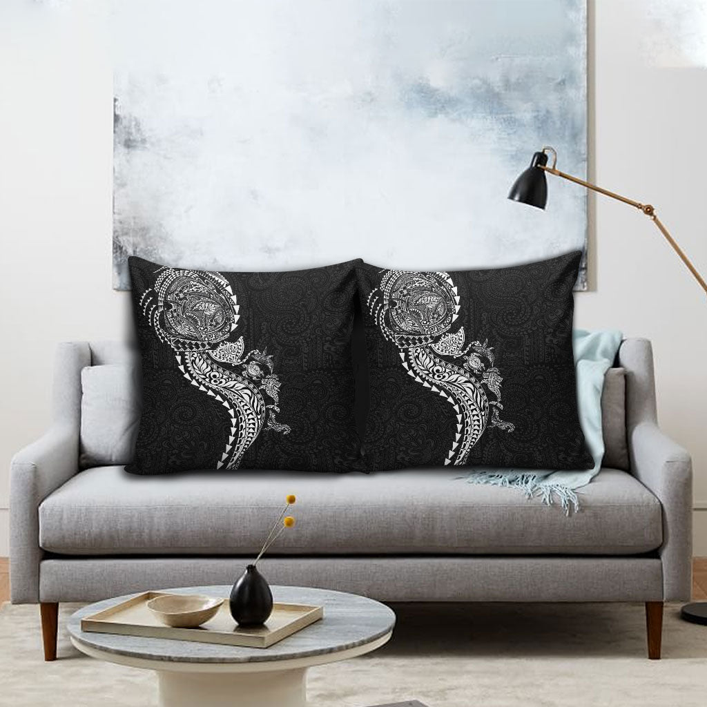 Hawaiian Kakau Tribal Sea Animals Tattoos Pillow Cover Black Color