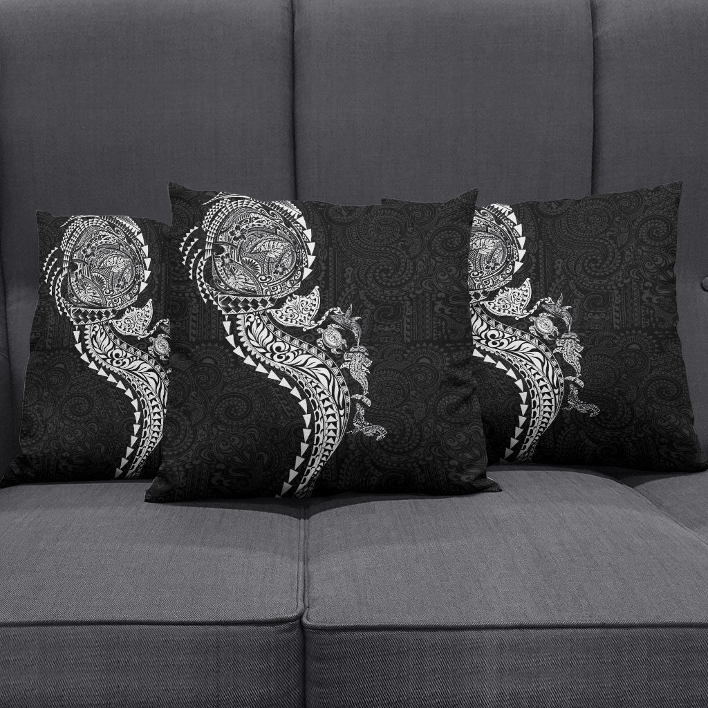 Hawaiian Kakau Tribal Sea Animals Tattoos Pillow Cover Black Color