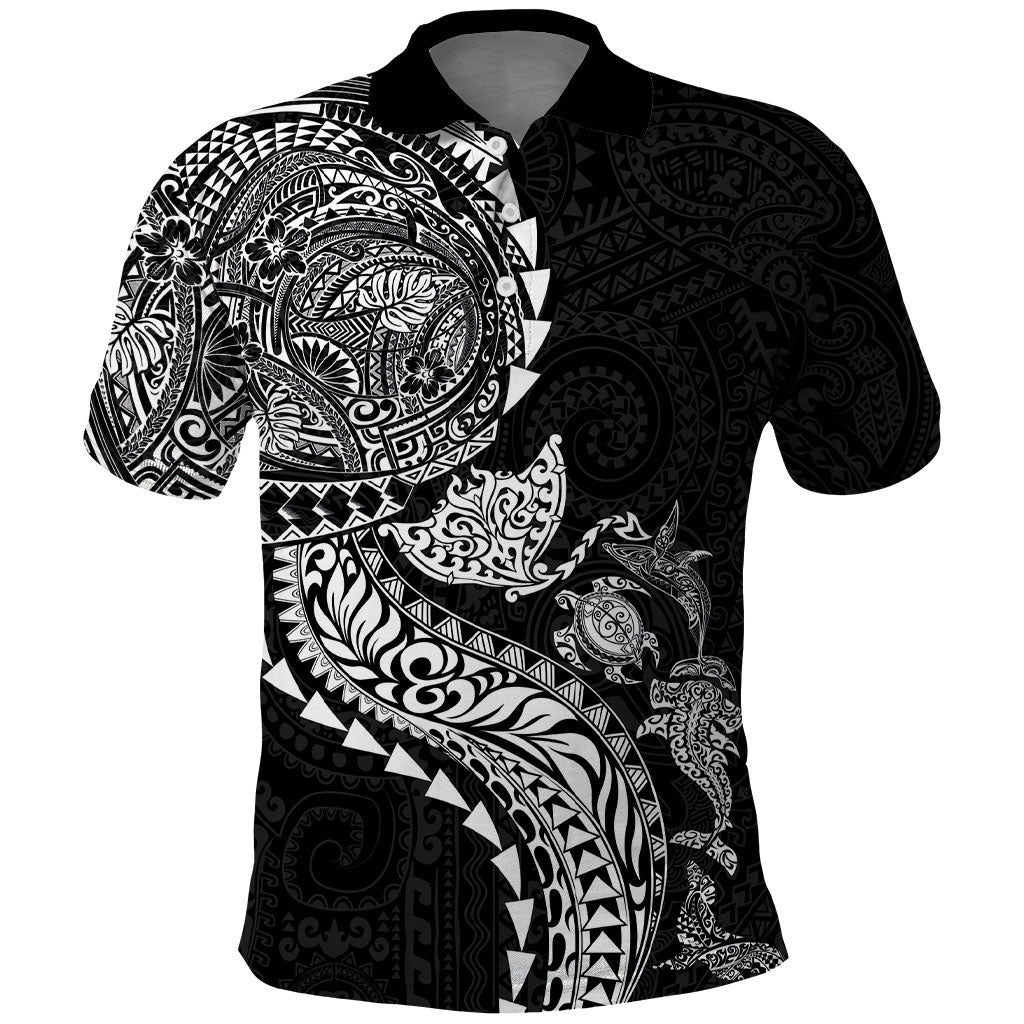 Hawaiian Kakau Tribal Sea Animals Tattoos Polo Shirt Black Color LT03 Black - Polynesian Pride