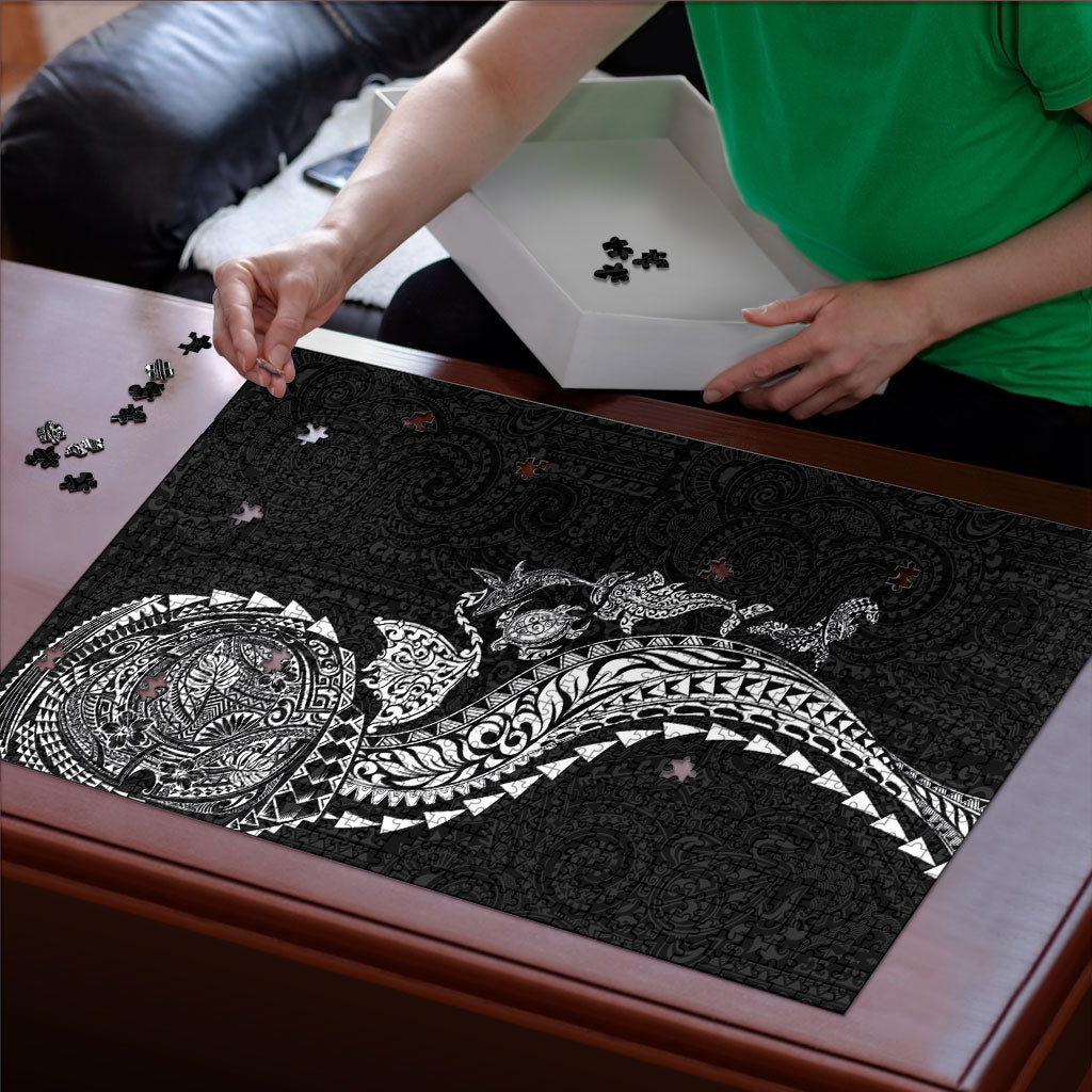Hawaiian Kakau Tribal Sea Animals Tattoos Puzzle Black Color