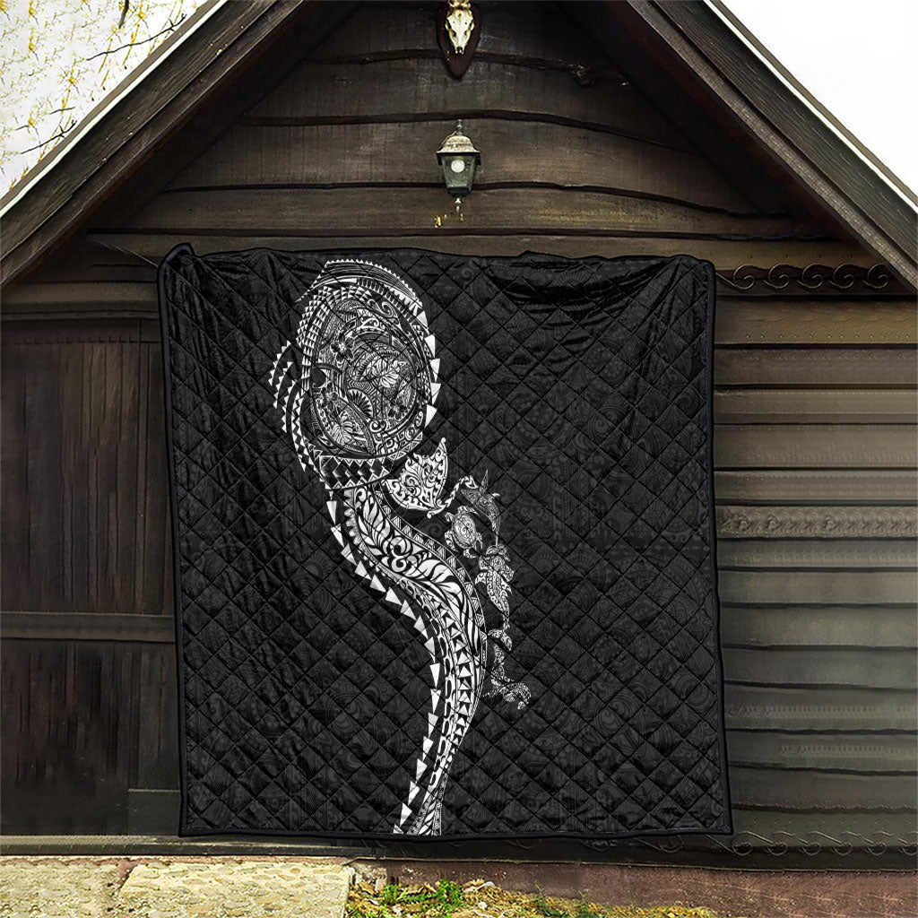 Hawaiian Kakau Tribal Sea Animals Tattoos Quilt Black Color