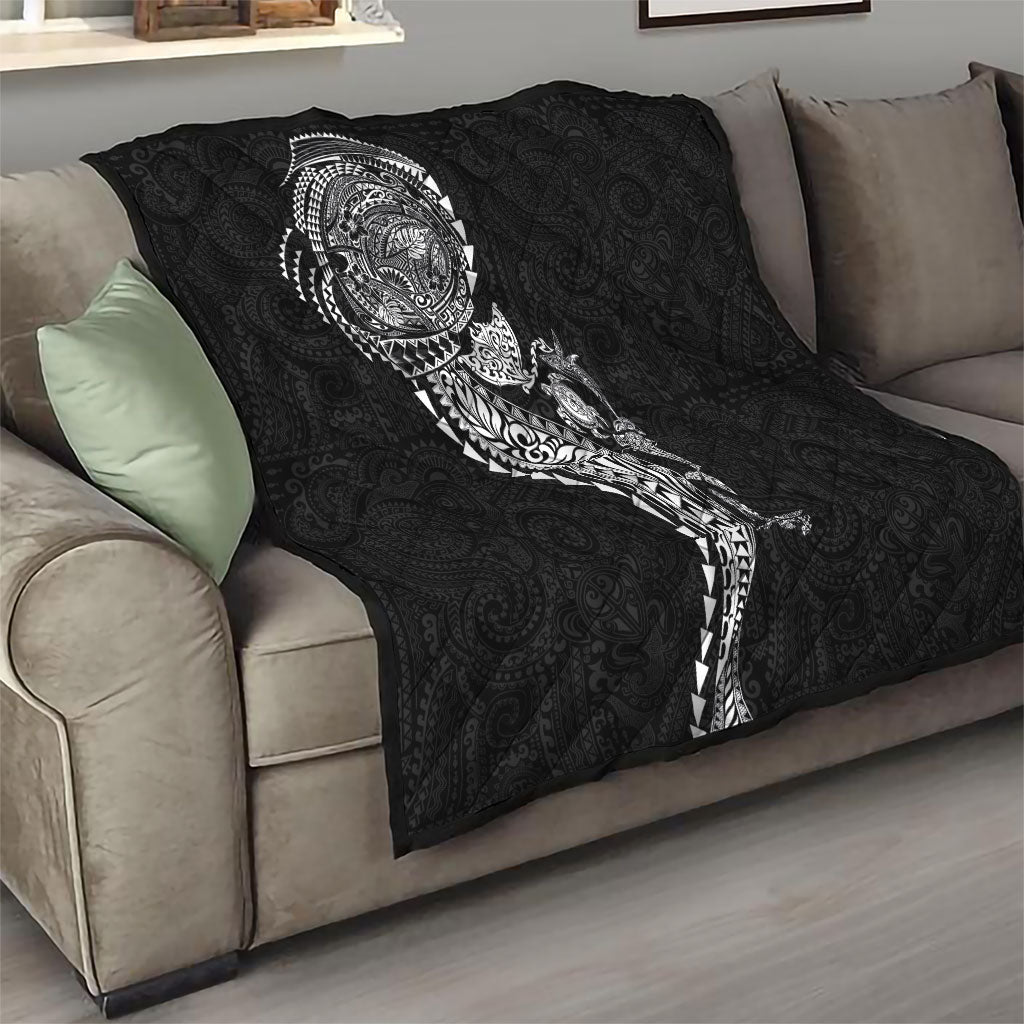 Hawaiian Kakau Tribal Sea Animals Tattoos Quilt Black Color
