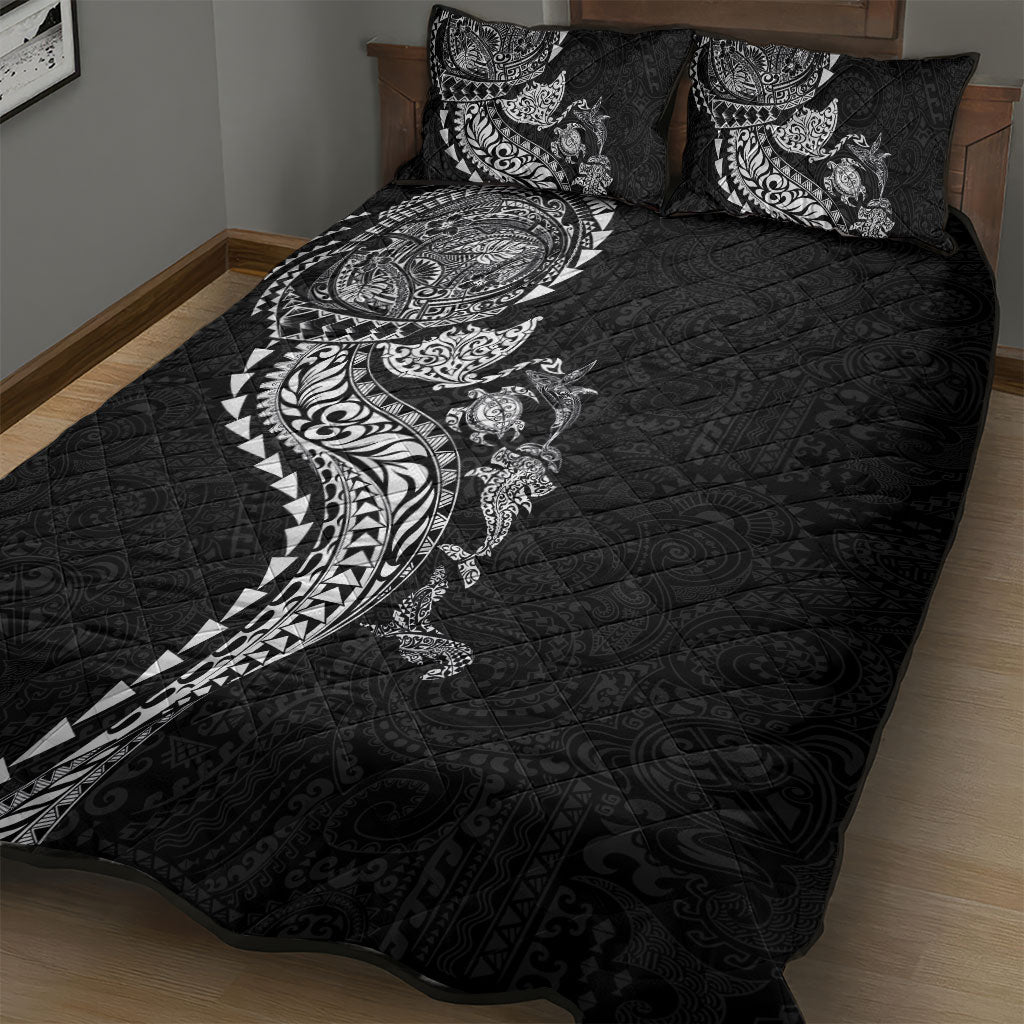 Hawaiian Kakau Tribal Sea Animals Tattoos Quilt Bed Set Black Color
