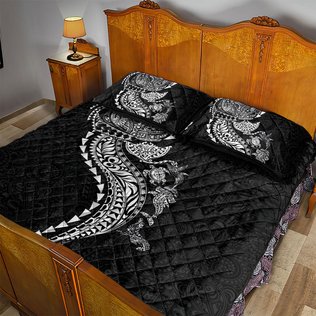 Hawaiian Kakau Tribal Sea Animals Tattoos Quilt Bed Set Black Color
