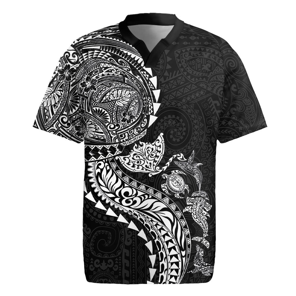 Hawaiian Kakau Tribal Sea Animals Tattoos Rugby Jersey Black Color