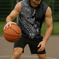 Hawaiian Kakau Tribal Sea Animals Tattoos Sleeveless Hoodie Black Color LT03 - Polynesian Pride
